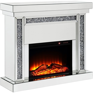 acme furniture noralie fireplace in mirrored and faux diamonds