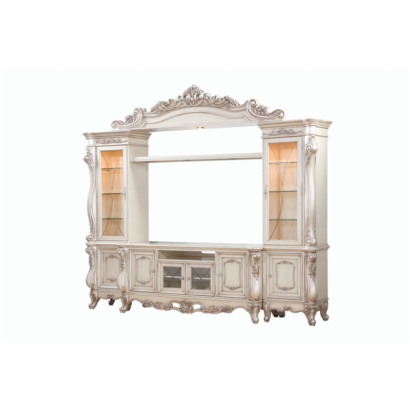 ACME Gorsedd Wooden Hutch with Glass Doors in Golden Ivory