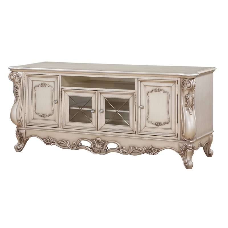 ACME Gorsedd Wooden 4-Door TV Stand with Compartment in Golden Ivory