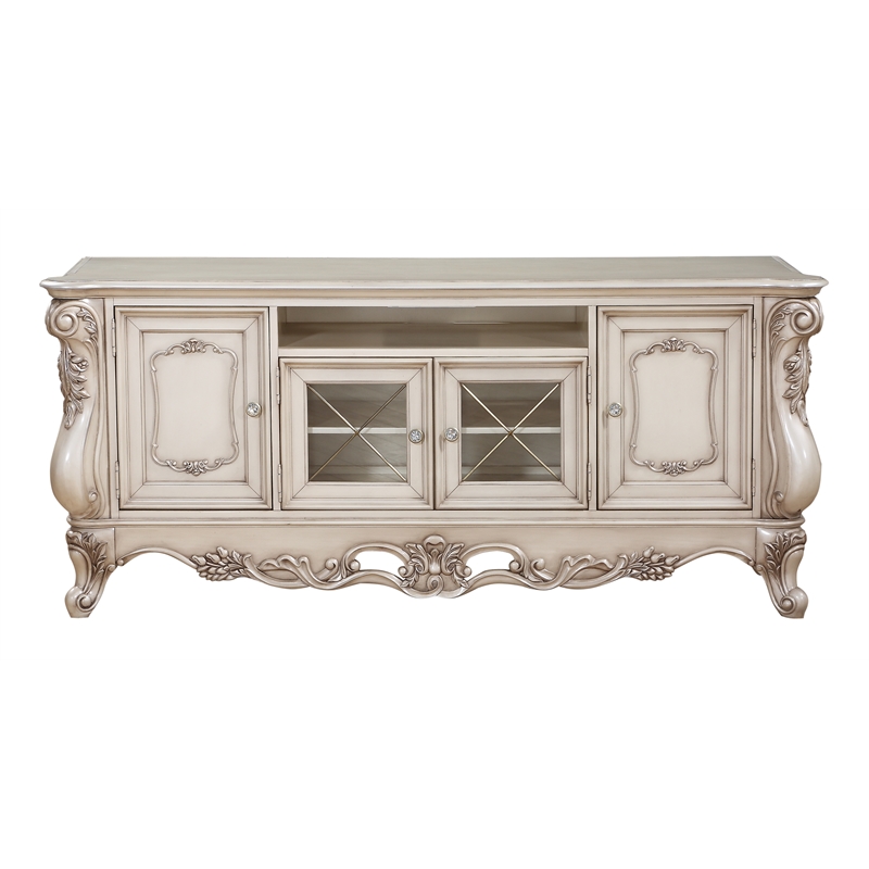 ACME Gorsedd Wooden 4-Door TV Stand with Compartment in Golden Ivory