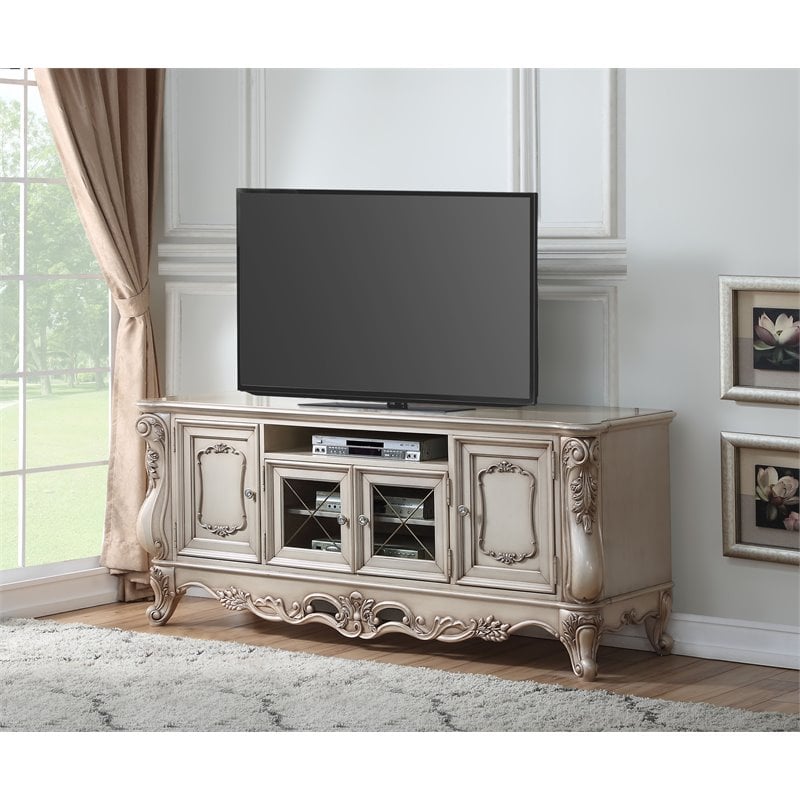ACME Gorsedd Wooden 4-Door TV Stand with Compartment in Golden Ivory