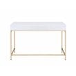 ACME Ottey Wooden Top Writing Desk with 2 Drawers in White High Gloss and Gold
