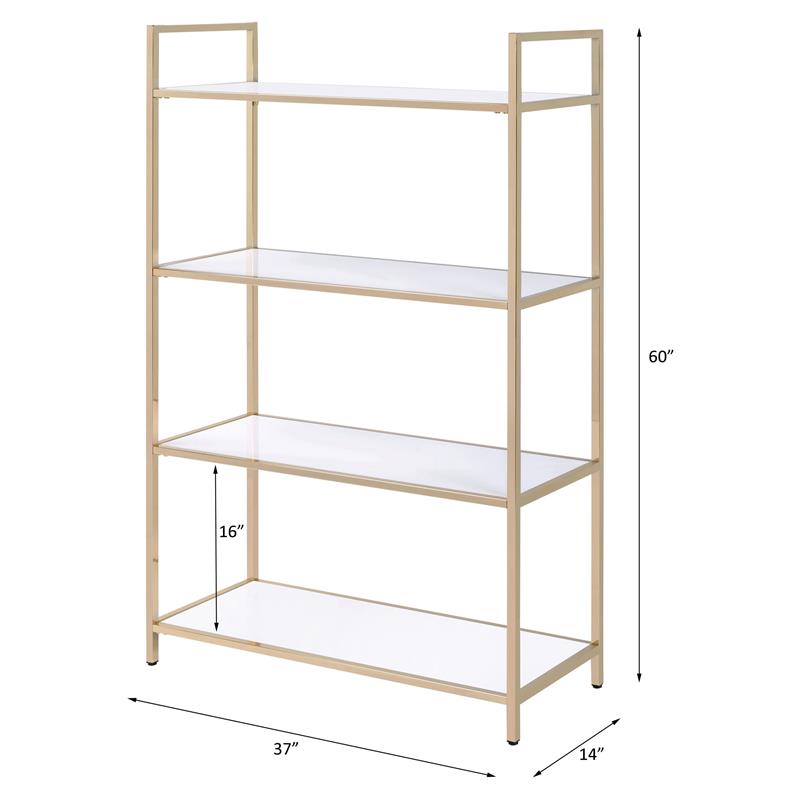 ACME Furniture Ottey 4-Shelf Rectangular Wood & Metal Bookshelf in White/Gold