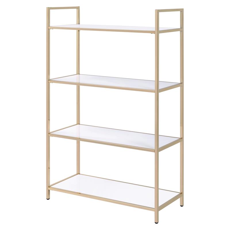 ACME Furniture Ottey 4-Shelf Rectangular Wood & Metal Bookshelf in White/Gold