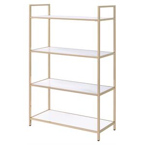 acme ottey 4 wooden shelves rectangular bookshelf in white high gloss and gold