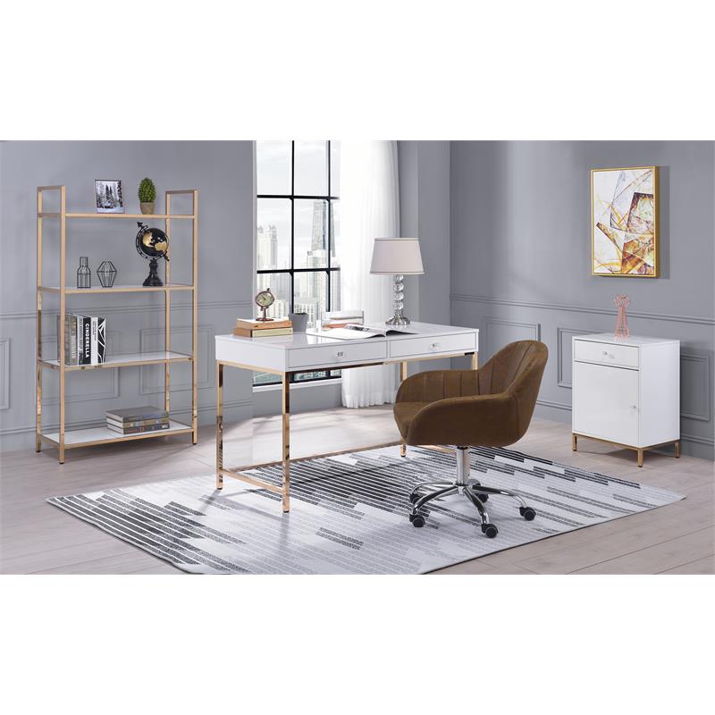 ACME Furniture Ottey 4-Shelf Rectangular Wood & Metal Bookshelf in White/Gold