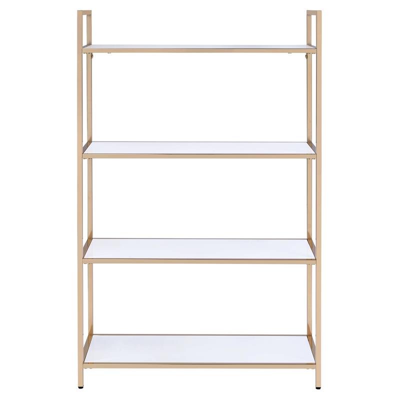 ACME Furniture Ottey 4-Shelf Rectangular Wood & Metal Bookshelf in White/Gold