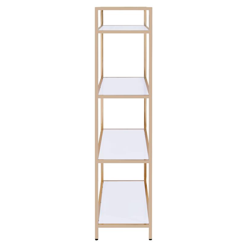 ACME Furniture Ottey 4-Shelf Rectangular Wood & Metal Bookshelf in White/Gold