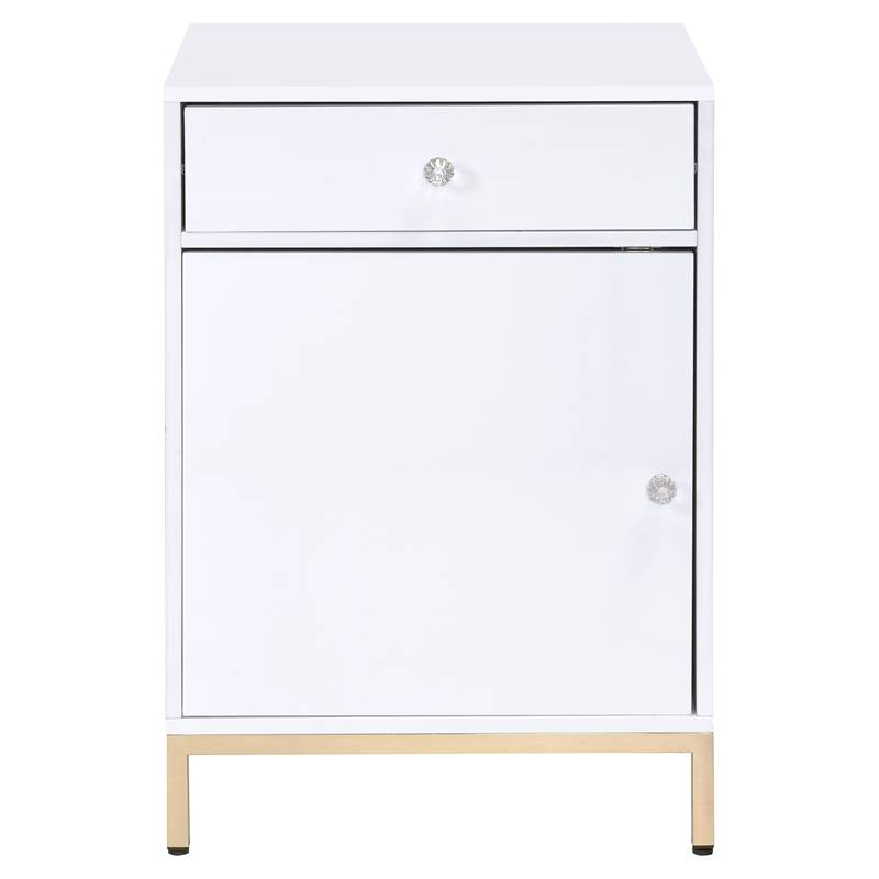 ACME Ottey Engineered Wood 1-Drawer Cabinet in White High Gloss and Gold