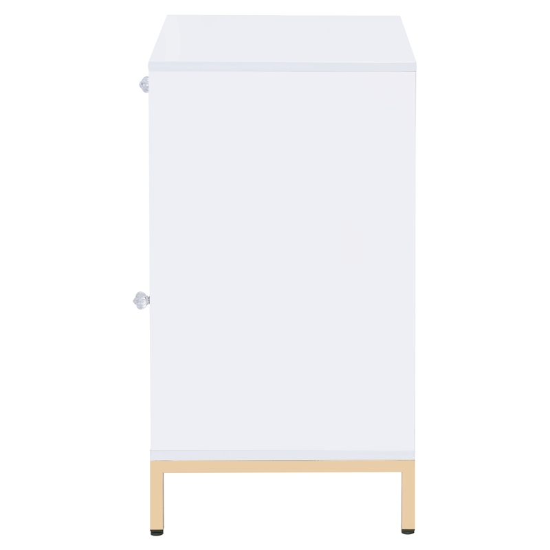 ACME Ottey Engineered Wood 1-Drawer Cabinet in White High Gloss and Gold