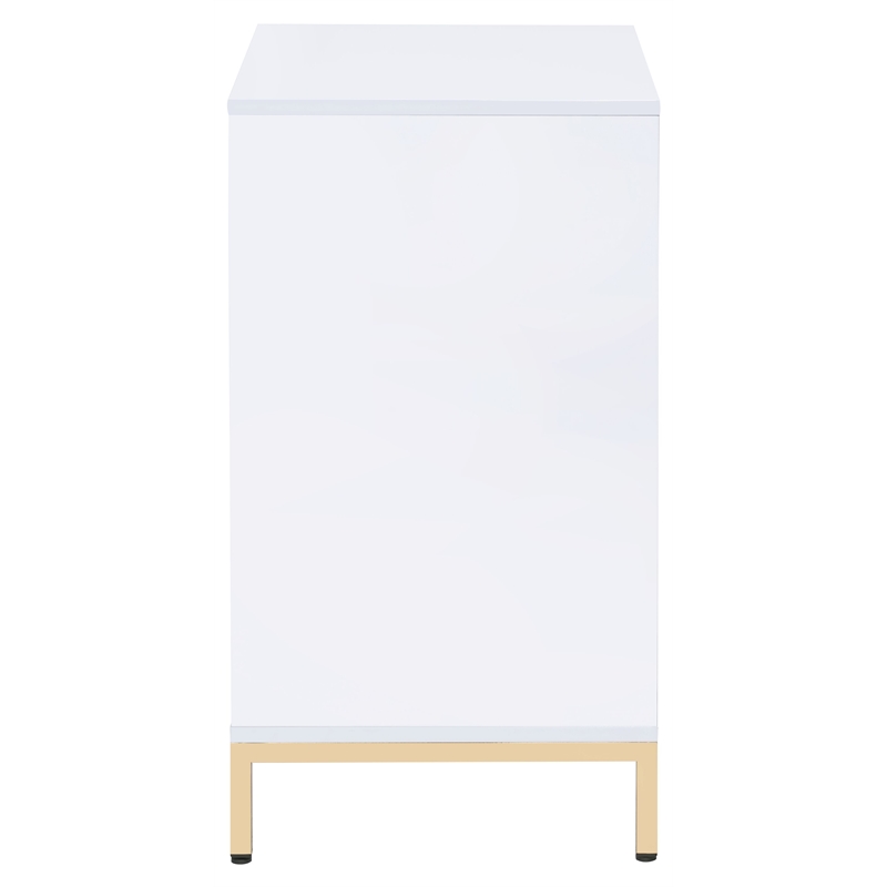 ACME Ottey Engineered Wood 1-Drawer Cabinet in White High Gloss and Gold