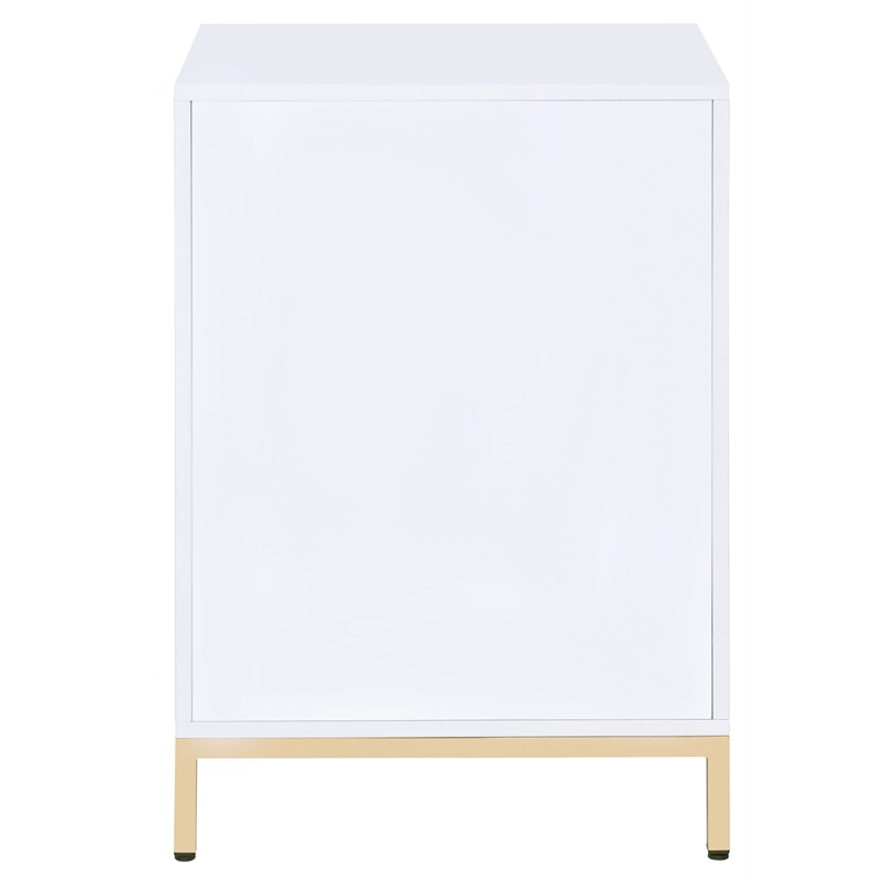 ACME Ottey Engineered Wood 1-Drawer Cabinet in White High Gloss and Gold