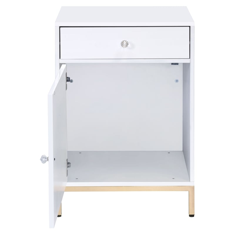 ACME Ottey Engineered Wood 1-Drawer Cabinet in White High Gloss and Gold