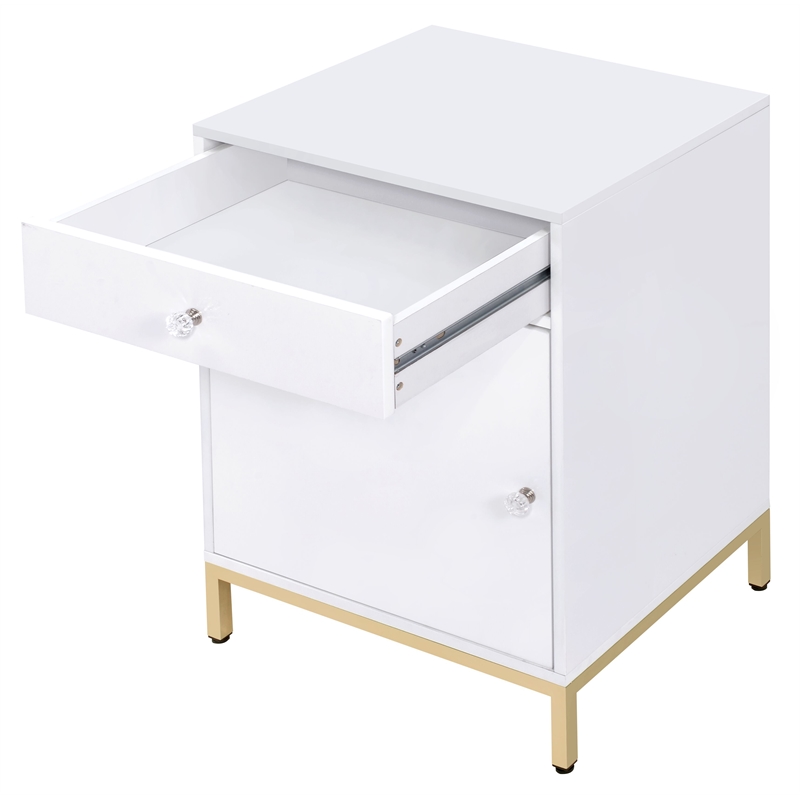 ACME Ottey Engineered Wood 1-Drawer Cabinet in White High Gloss and Gold