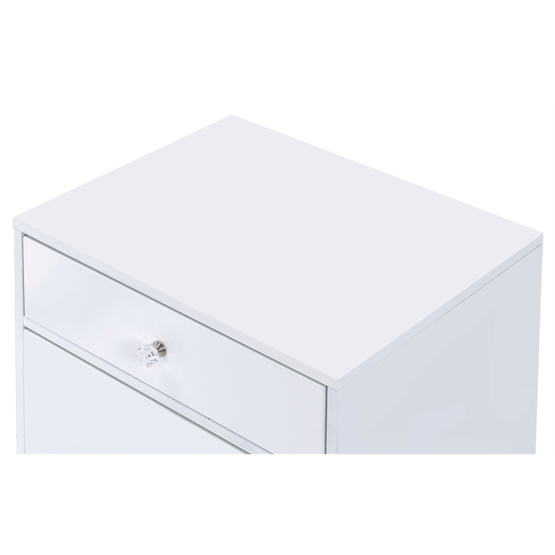 ACME Ottey Engineered Wood 1-Drawer Cabinet in White High Gloss and Gold