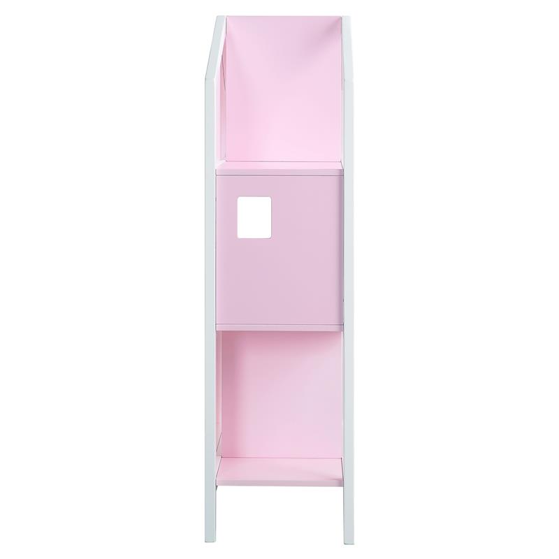 ACME Furniture Doll Cottage 3-Shelf Farmhouse Wood Bookcase in White and Pink