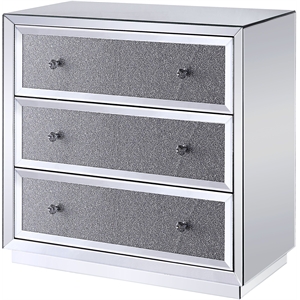 acme rekha engineered wood 3-drawers accent chest in mirrored & faux diamonds