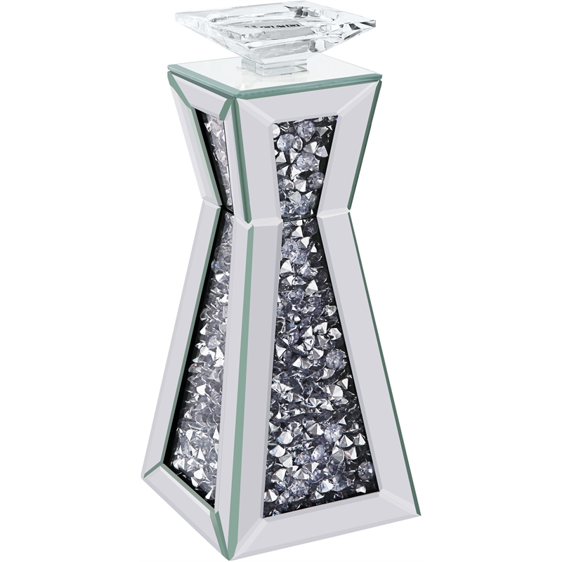 ACME Noralie Glass Accent Candleholder in Mirrored and Faux Diamonds (Set of 2)