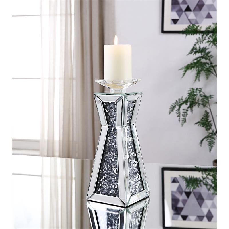 ACME Noralie Glass Accent Candleholder in Mirrored and Faux Diamonds (Set of 2)