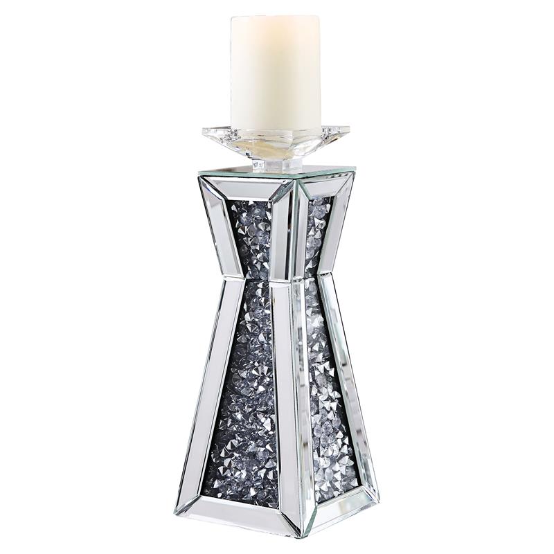ACME Noralie Glass Accent Candleholder in Mirrored and Faux Diamonds (Set of 2)