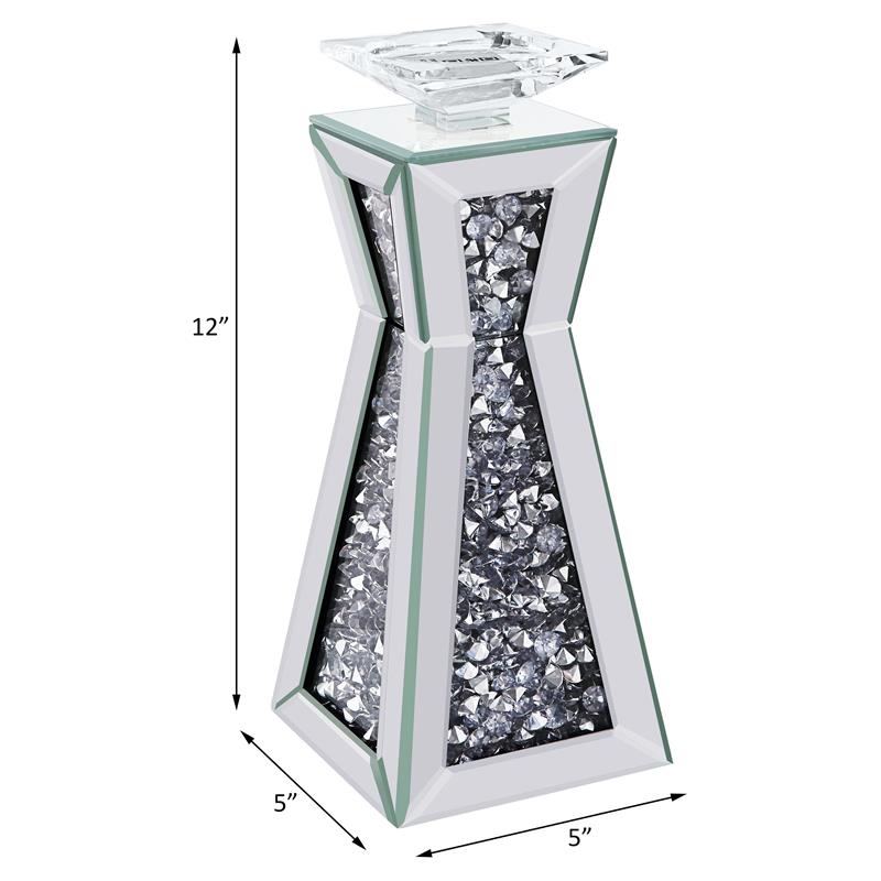 ACME Noralie Glass Accent Candleholder in Mirrored and Faux Diamonds (Set of 2)