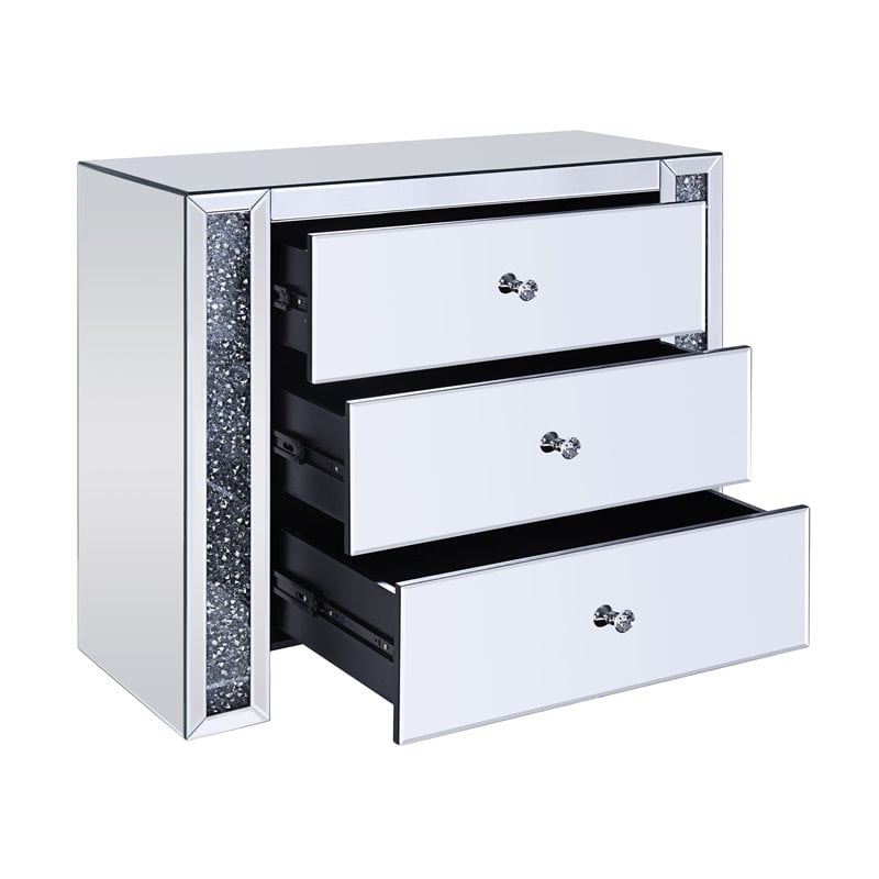 ACME Noralie 3-Drawer Console Table in Mirrored and Faux Diamonds