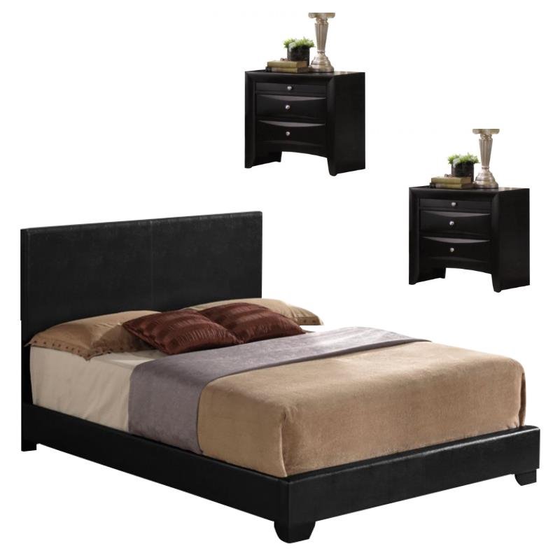 Acme Furniture Moffett 2 Piece Bedroom Set with Queen Bed and Nightstand in Black