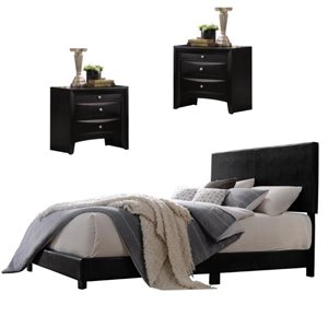 ireland 3 piece bedroom set twin panel bed and (set of 2) nightstand in black