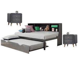 renell 3 piece kids bedroom set bookcase bed with trundle and 2 nightstands