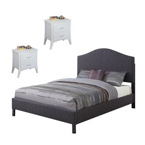 clyde 3 piece bedroom set with queen gray bed with set of 2 white nightstand