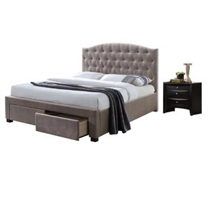 ireland 2 piece set queen storage panel bed in mink and nightstand in black