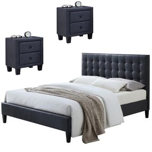 saveria 3 piece bedroom set with queen bed and (set of 2) nightstand in gray