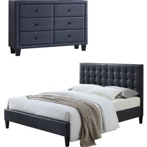 saveria 2 piece bedroom set with queen panel bed and 6 drawer dresser in gray