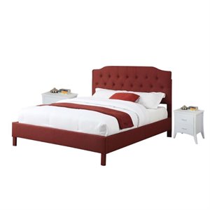 clive 3 piece bedroom set queen bed in red and nightstand in white