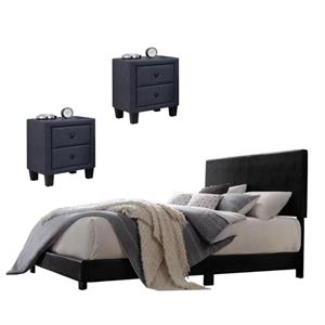 3 piece bedroom set with queen panel bed and set of 2 gray nightstand