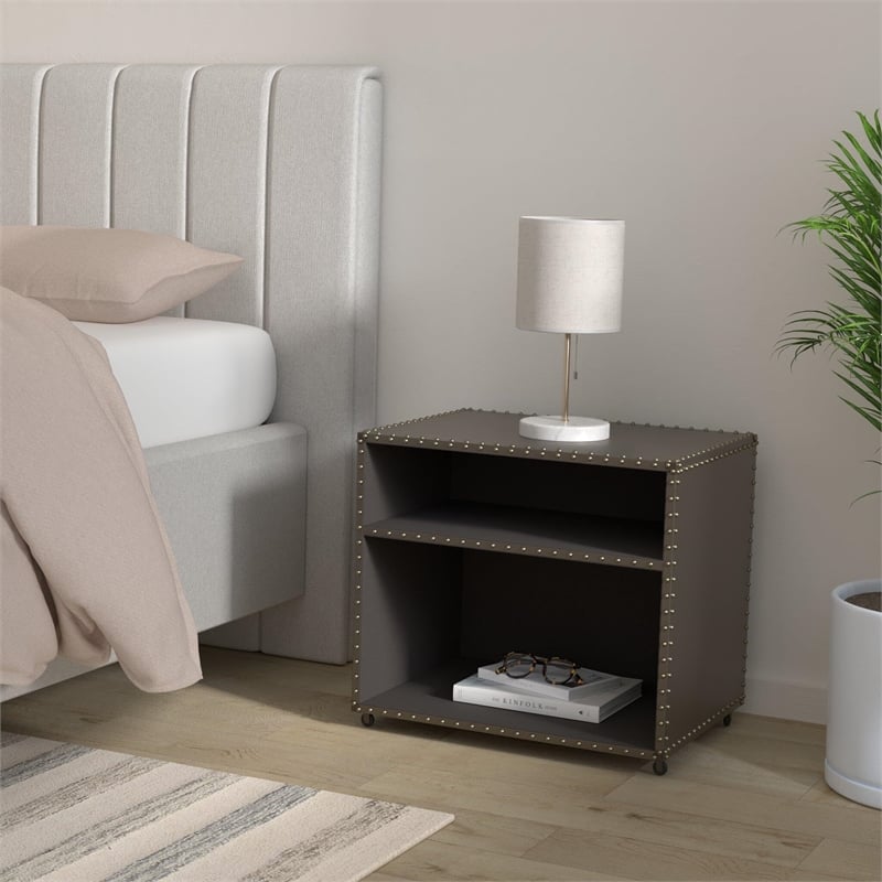 ACME Brancaster Nightstand with Nailhead Trim in Gray