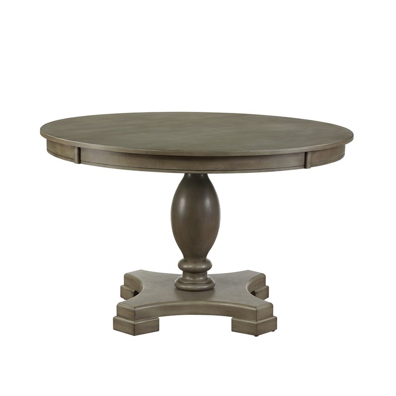 ACME Waylon Round Wooden Top Dining Table with Single Pedestal in Gray Oak
