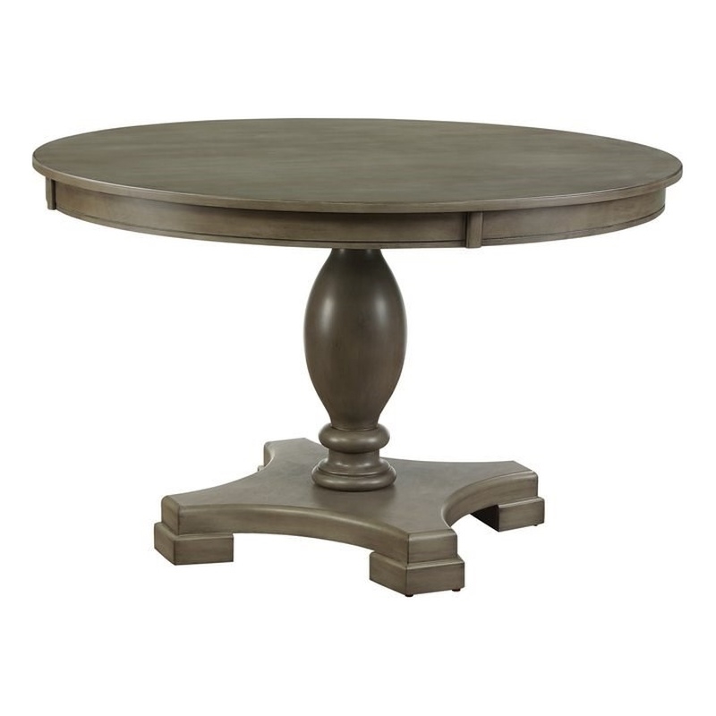 ACME Waylon Round Wooden Top Dining Table with Single Pedestal in Gray Oak