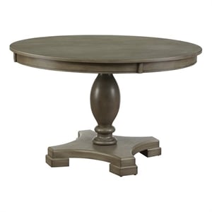 ACME Waylon Round Wooden Top Dining Table with Single Pedestal in Gray Oak