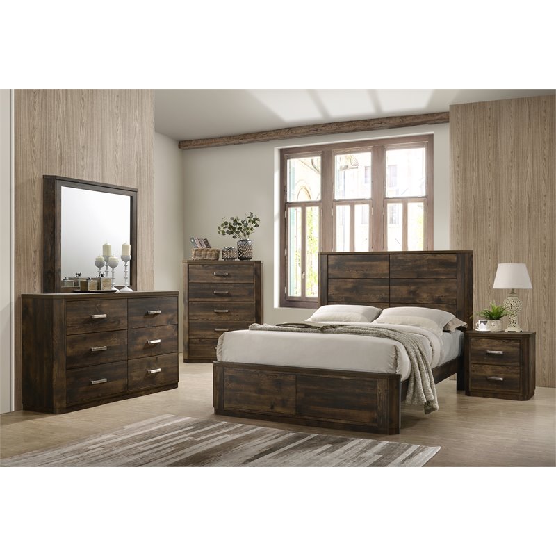ACME Elettra Queen Panel Bed in Antique Walnut