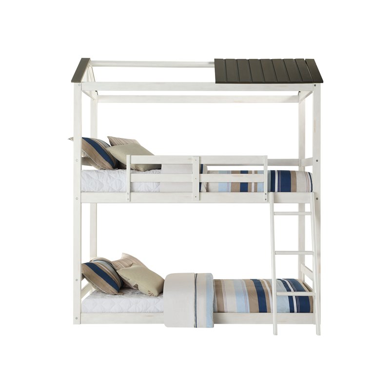 ACME Nadine Cottage Twin over Twin Bunk Bed in Weathered White & Gray