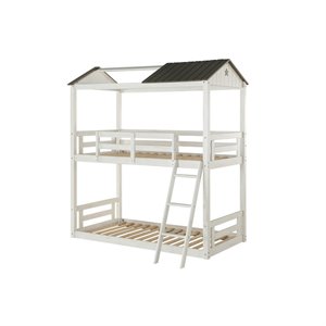 acme nadine cottage twin over twin bunk bed in weathered white & gray