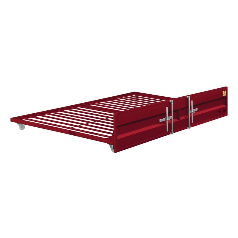 ACME Cargo Metal Cargo Container Style Twin Trundle with Casters in Red