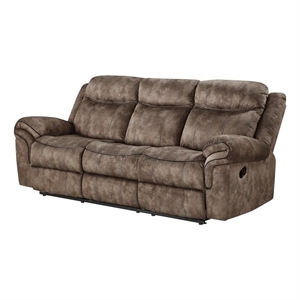 acme zubaida reclining sofa with usb dock in 2-tone chocolate velvet