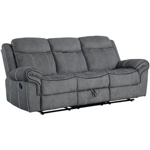 acme zubaida reclining sofa with usb dock in 2-tone gray velvet