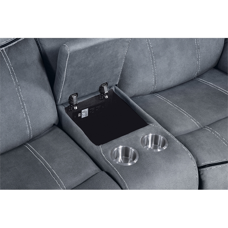 ACME Zubaida Reclining Loveseat with USB Dock and Console in 2-Tone Gray Velvet