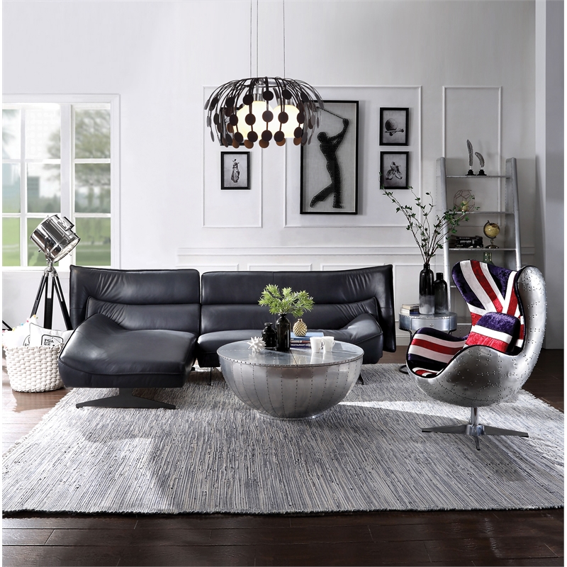 ACME Maeko Top Grain Leather Upholstered Armless Sectional Sofa in Dark Gray