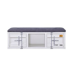 acme cargo storage bedroom metal bench in gray fabric & white