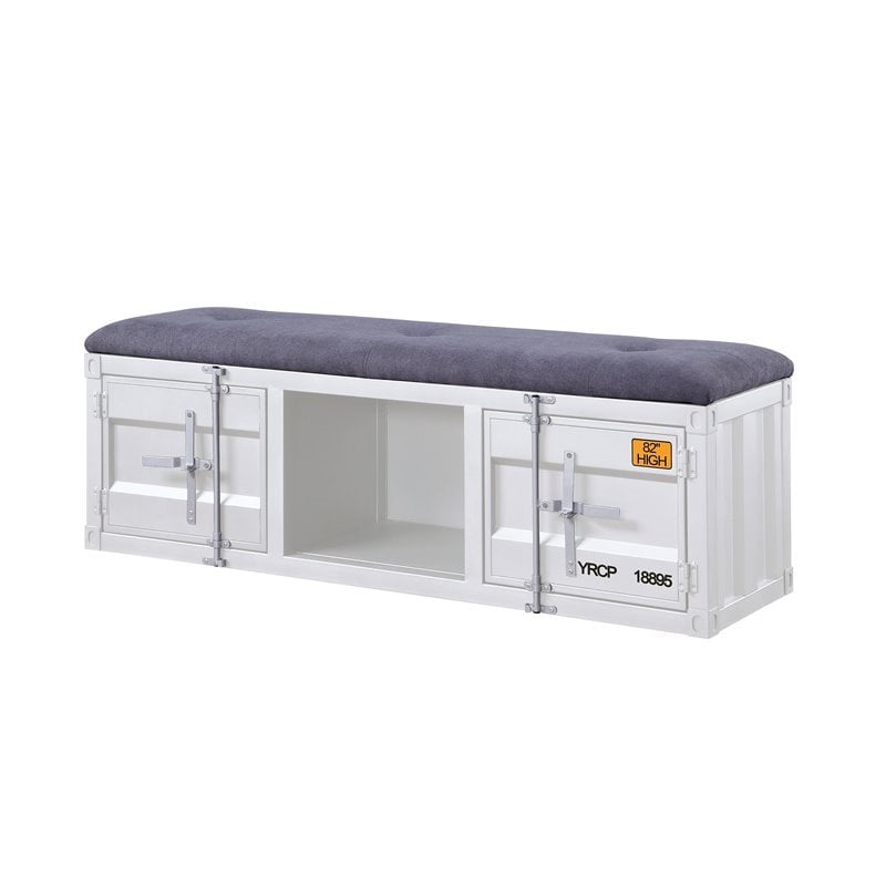 Acme Cargo Storage Bedroom Bench In Gray Fabric White