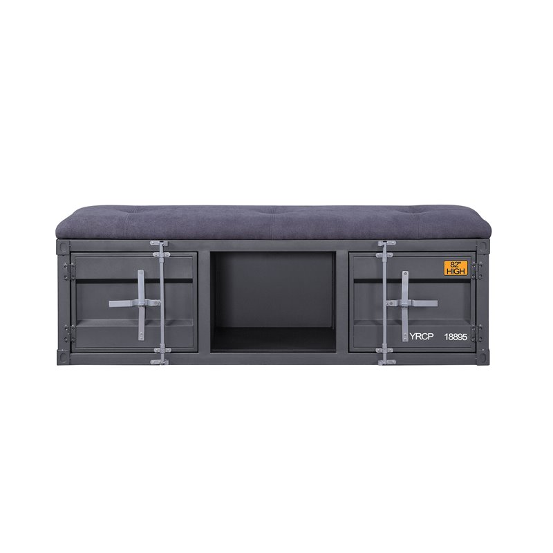 ACME Cargo Storage Bedroom Bench in Gray Fabric & Gunmetal